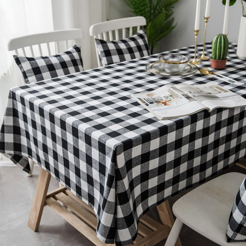 Juodai languoti verpalai, dažyti linai, medvilnė, pastoracinė staltiesė, piknikas, kepsninė, kepsninė Namų virtuvė Dekoratyvinis stalo užvalkalas Toalha De Mesa