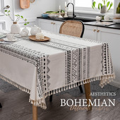 Ľanové obrusy v štýle Bohemia, bavlnený strapcový obrus, vodeodolný, olejotesný obdĺžnikový obrus na stôl, ochranný kryt na hotelové párty