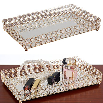 Χρυσό άρωμα Mirror Tray Dresser Περίτεχνος Δίσκος Σπίτι Γάμος Διακοσμητικός Καθρέφτης Δίσκος Κοσμήματα Αρώματα Μακιγιάζ Organizer