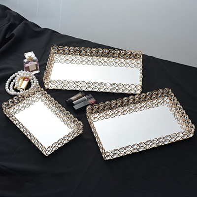 Златен парфюм Огледало Тоалетка Тоалетка Богато украсен поднос Домашна сватба Декоративна огледална поднос Бижута Парфюм Органайзер за грим