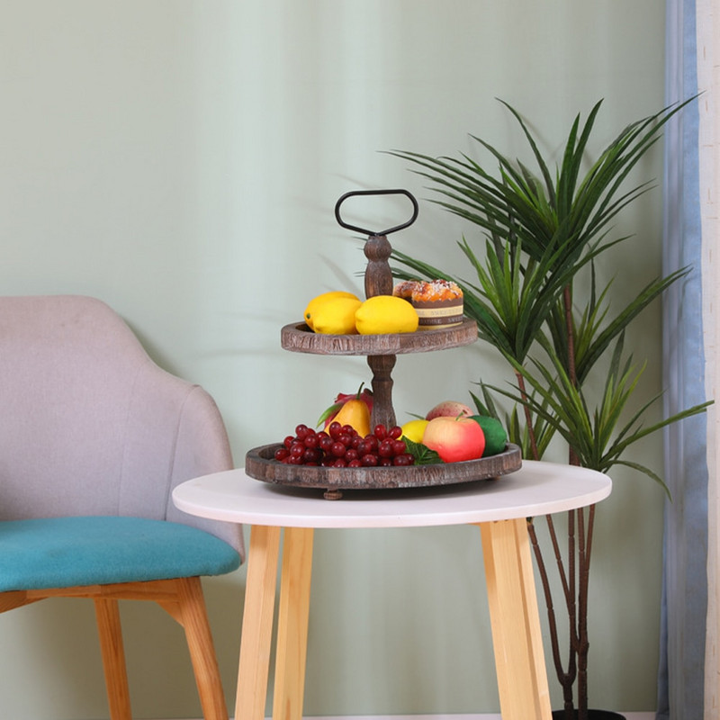Kavos mediena Dviejų pakopų padėklas Valgomasis Namų Vakarėlis Dekoratyvinis Organizatorius Pusryčių Arbata Daugiafunkcis Virtuvės Stalviršis