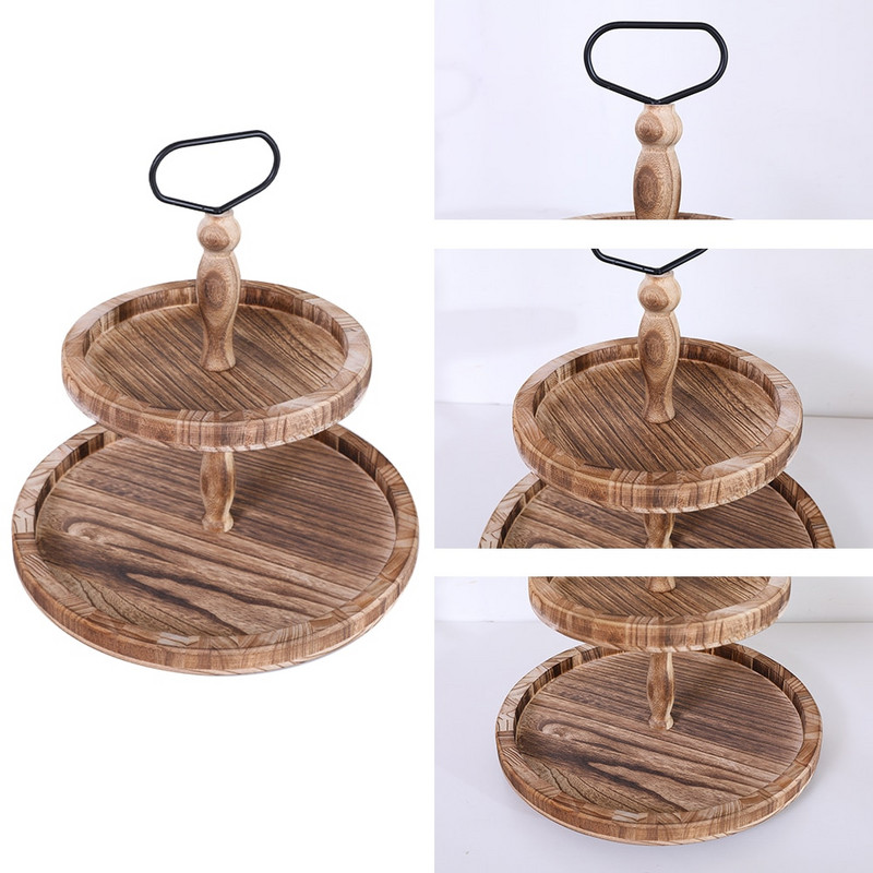 Kavos mediena Dviejų pakopų padėklas Valgomasis Namų Vakarėlis Dekoratyvinis Organizatorius Pusryčių Arbata Daugiafunkcis Virtuvės Stalviršis