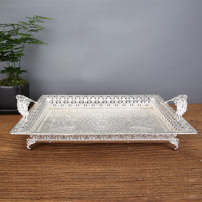 PLACĂ VASA tavă alimentară ceai dreptunghiulară retro tavă argintie farfurie flori fructe tava desert depozitare obiect bucătărie Vandejas Decorativa