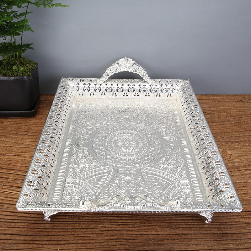 PLACĂ VASA tavă alimentară ceai dreptunghiulară retro tavă argintie farfurie flori fructe tava desert depozitare obiect bucătărie Vandejas Decorativa