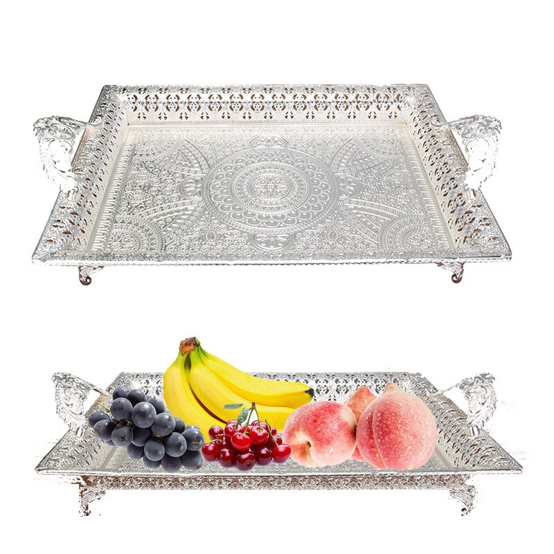 PLACĂ VASA tavă alimentară ceai dreptunghiulară retro tavă argintie farfurie flori fructe tava desert depozitare obiect bucătărie Vandejas Decorativa