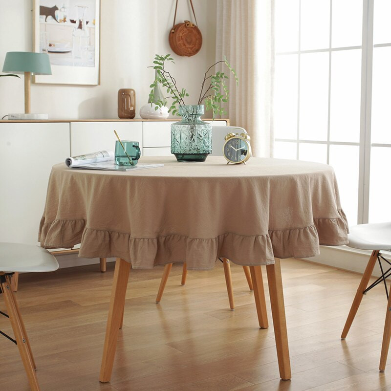 Față de masă albă, culoare solidă, pânză de masă rotundă, bumbac, in, dantelă, volanată, bucătărie, mese de nuntă, acoperire, decor de cameră