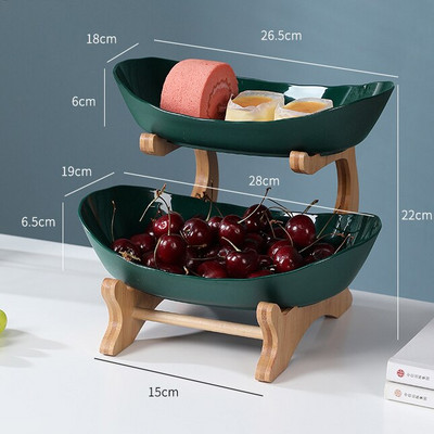 Dnevni boravak Troslojni držač tanjura za voće Tanjur za grickalice s drvenim nosačem Kućna košara za zdjelu sušenog voća Posuda za slatkiše Dekoracija za zabavu