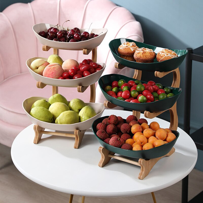 Dnevni boravak Troslojni držač tanjura za voće Tanjur za grickalice s drvenim nosačem Kućna košara za zdjelu sušenog voća Posuda za slatkiše Dekoracija za zabavu