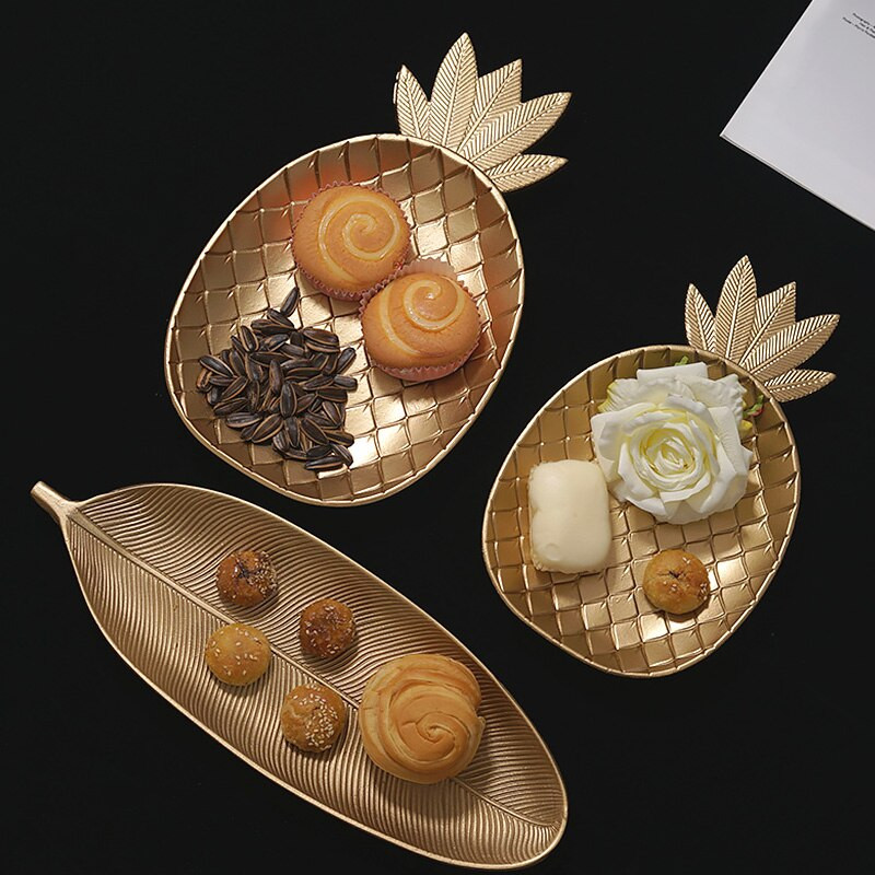 Frunze de ananas auriu Tava decorativa ovala din lemn Tava cu fructe Alimente in stil nordic Tava pentru tacamuri Organizator pentru articole de bucatarie