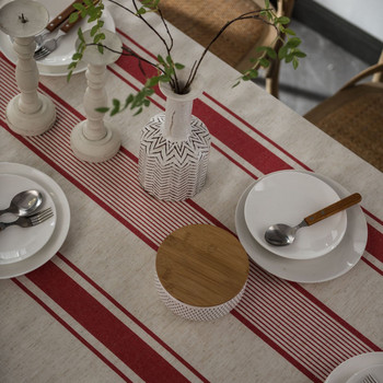 Ретро покривка за маса с дебели ивици за декорация на дома Кухня Покривка за трапезария Правоъгълна прахоустойчива коледна покривка за маса
