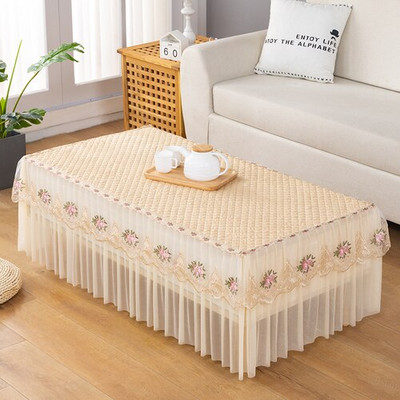 Pamučni bijeli pravokutni stolnjak Čipkani stolić za kavu Prašina s vezom TV ormarić Dvoslojni sveobuhvatni stolnjak