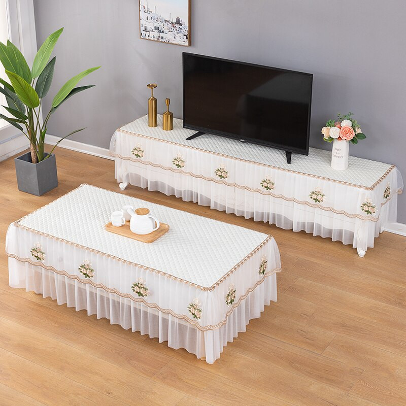 Pamučni bijeli pravokutni stolnjak Čipkani stolić za kavu Prašina s vezom TV ormarić Dvoslojni sveobuhvatni stolnjak
