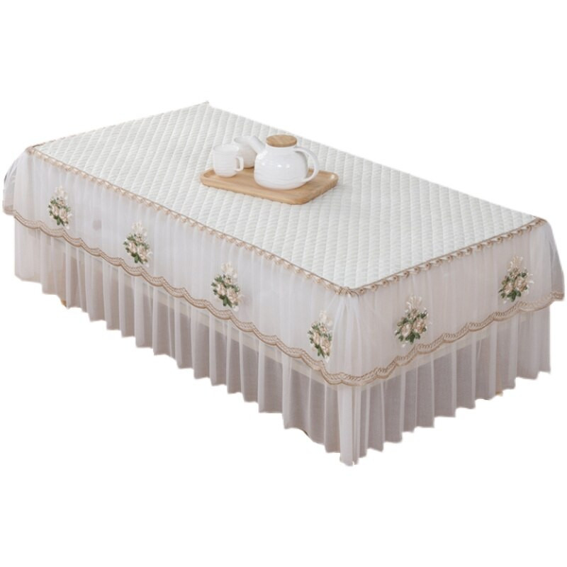 Pamučni bijeli pravokutni stolnjak Čipkani stolić za kavu Prašina s vezom TV ormarić Dvoslojni sveobuhvatni stolnjak