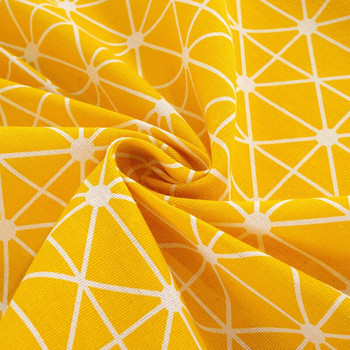 Корейска памучна ленена кръгла покривка с жълта карирана геометрия с пискюл за холни маси Покривка за маса Покривка за кръгла маса