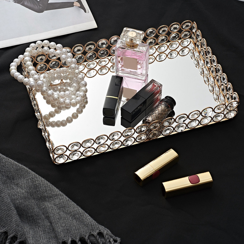 Dekoratyvinis veidrodinis dėklas, kvepalų papuošalų makiažo smulkmenos