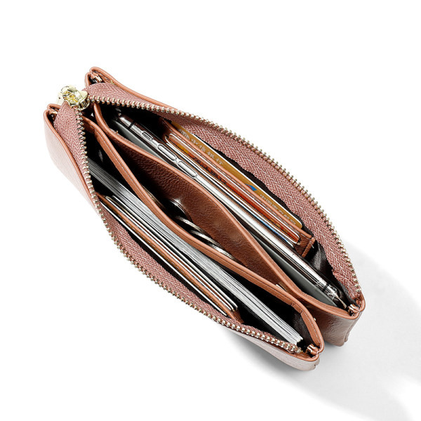 Portofel de dama din piele ecologica - cu inscriptie si fermoar