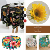 Gėlėta apvali staltiesė saulėgrąžų vintažinė vandeniui atspari individualizuota stalo dangtis palmių lapų vestuvių didmeninė poliesterio staltiesė