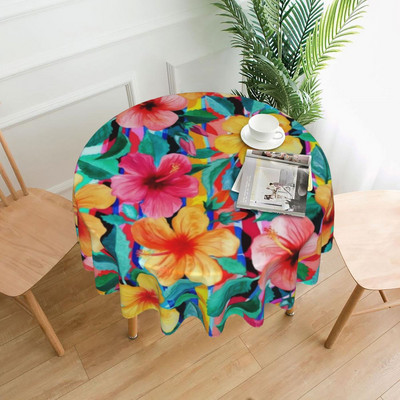Gėlėta apvali staltiesė saulėgrąžų vintažinė vandeniui atspari individualizuota stalo dangtis palmių lapų vestuvių didmeninė poliesterio staltiesė