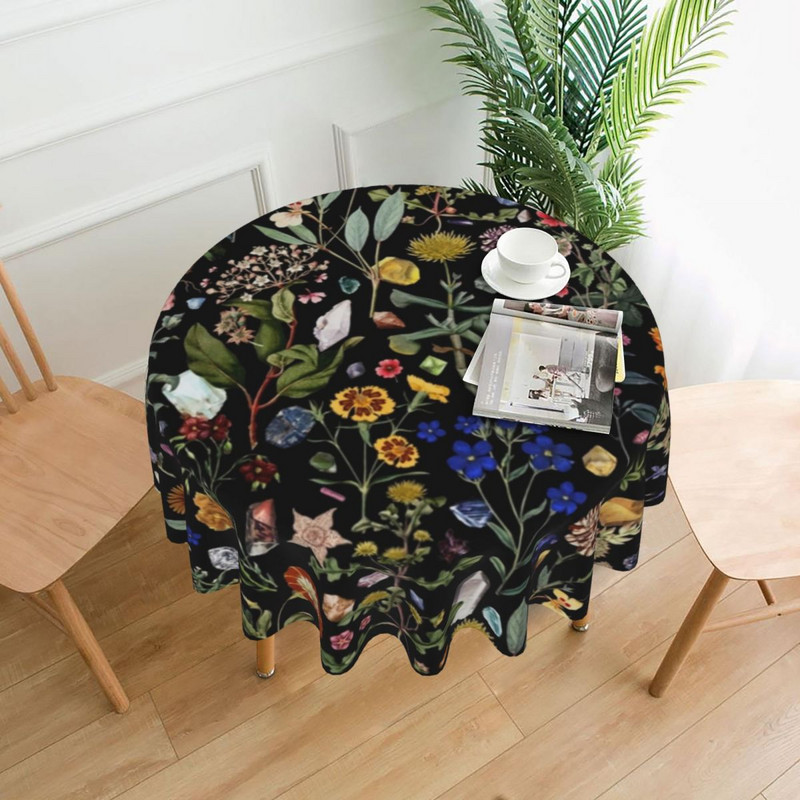 Gėlėta apvali staltiesė saulėgrąžų vintažinė vandeniui atspari individualizuota stalo dangtis palmių lapų vestuvių didmeninė poliesterio staltiesė