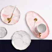 Nordijska mramorna naborana salata Kozmetika Ukrasni pladanj Porculanska posuda za večeru Keramički desertni tanjur s voćem Pladanj za odlaganje nakita