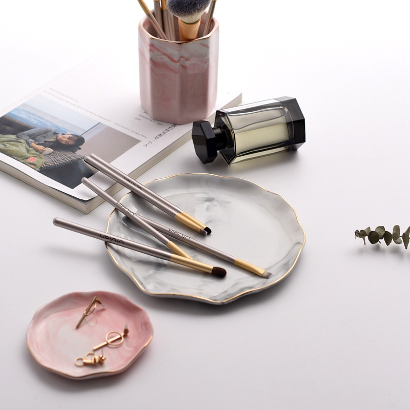 Nordijska mramorna naborana salata Kozmetika Ukrasni pladanj Porculanska posuda za večeru Keramički desertni tanjur s voćem Pladanj za odlaganje nakita