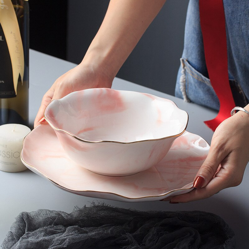 Nordijska mramorna naborana salata Kozmetika Ukrasni pladanj Porculanska posuda za večeru Keramički desertni tanjur s voćem Pladanj za odlaganje nakita