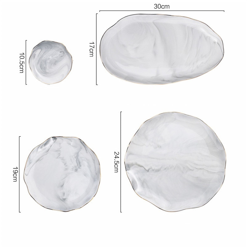 Nordijska mramorna naborana salata Kozmetika Ukrasni pladanj Porculanska posuda za večeru Keramički desertni tanjur s voćem Pladanj za odlaganje nakita