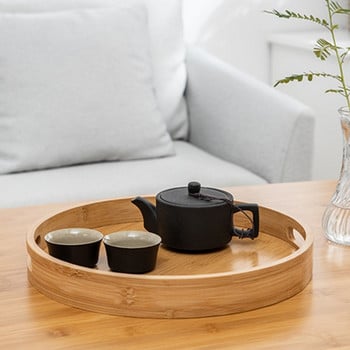 Ξύλινος Στρογγυλός Δίσκος Σερβιρίσματος Ξύλινη Πιάτο Τσάι Φαγητό Πιάτο Ποτών Πολλαπλών Χρήσεων 449E