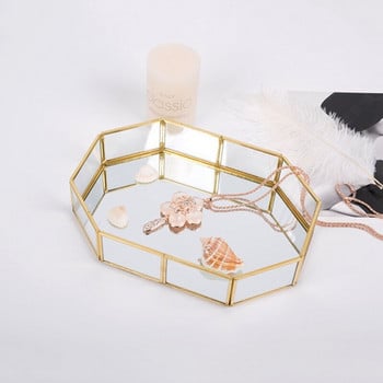 Χρυσός δίσκος καθρέφτη Δοχείο καλλυντικών κοσμημάτων Θήκη οργάνωσης κοσμημάτων Αποθήκευση μπάνιου Κολιέ κραγιόν Επιτραπέζιο κέικ οργάνωσης αποθήκης