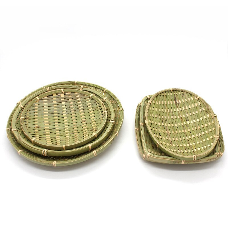 Rankų darbo bambuko pinta lėkštė bambuko sietelis apvalus užkandžių indų vaisių krepšelis Ekologiškas bambuko sietelis apvalus užkandžių patiekalų vaisių krepšelis