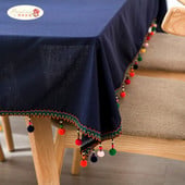 Obrusy Proud Rose Navy Blue Tafellaken z bavlny a ľanu, kreatívne strapcové obrusy, svadobná dekorácia