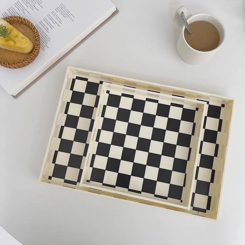 Egyszerű sakktábla tálca akril tárolótálca aromaterápiás gyertyák apró tárgyak asztali dekorációs tálca díszek fotó kellékek