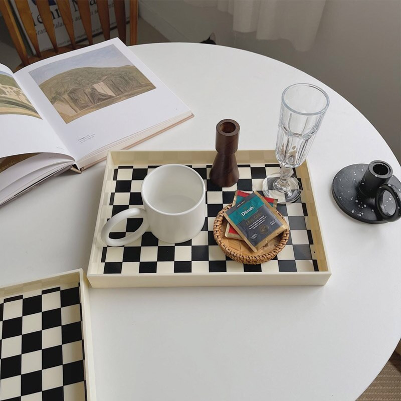 Egyszerű sakktábla tálca akril tárolótálca aromaterápiás gyertyák apró tárgyak asztali dekorációs tálca díszek fotó kellékek