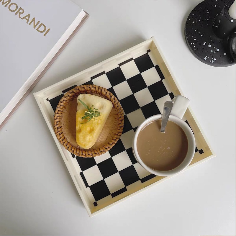 Egyszerű sakktábla tálca akril tárolótálca aromaterápiás gyertyák apró tárgyak asztali dekorációs tálca díszek fotó kellékek