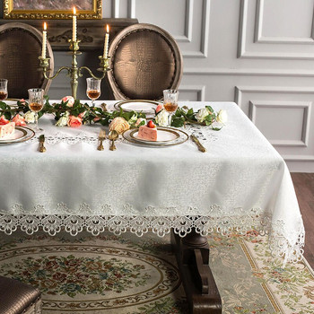 Европейска луксозна бродирана покривка за маса Бяла дантела Плат за маса за столове Куха дантела Покривка за масичка за кафе ТВ шкаф Кърпа за прах
