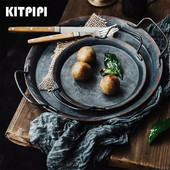 Nova retro metalna ploča s ručkom iz 2022. Ručno izrađena okrugla kovana starinska pohrana poslužavnik za kruh Uređenje doma Vrt Restoran