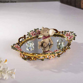 Европейски стил Ретро метална огледална тава Бижута Бижута Тава за съхранение на пръстени Европейски стил Аксесоари за декорация на всекидневна