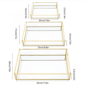 Δίσκος 3 μεγεθών Nordic Retro Storage Box Χρυσό Ορθογώνιο Μεταλλικό Γυαλί Οργανωτής Μακιγιάζ Δίσκος Επιδόρπιο Πιάτο Κοσμήματα Επίδειξη Διακοσμητική