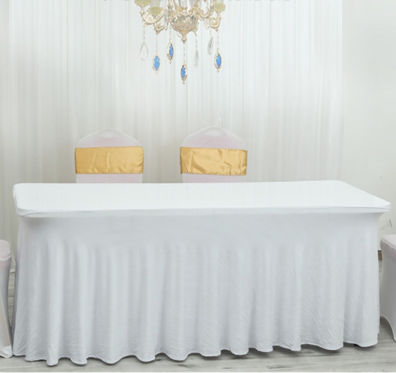 Pravokutni naborani spandex navlaka za stol za vjenčanje Lycra rastezljiva dugačka stolnjača od lana Dekoracija stola za hotelsku zabavu