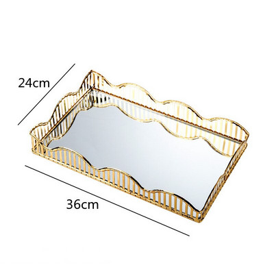 Oglindă din sticlă Farfurie cu fructe Tavă metalică Pătrată auriu Chenar ondulat cu goluri de birou Organizare pentru depozitare tacâmuri Tavă pentru depozitare cosmetice