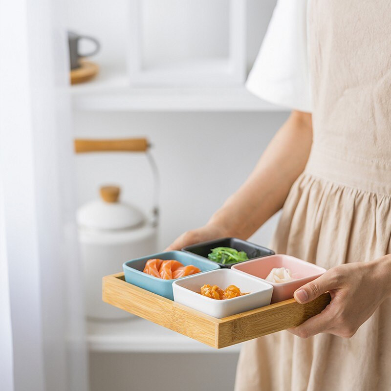 Bambusz fa tálca téglalap alakú teástálca tömör fa háztartási vizes csésze tálca japán stílusú fából készült kenyér, fából készült tányér