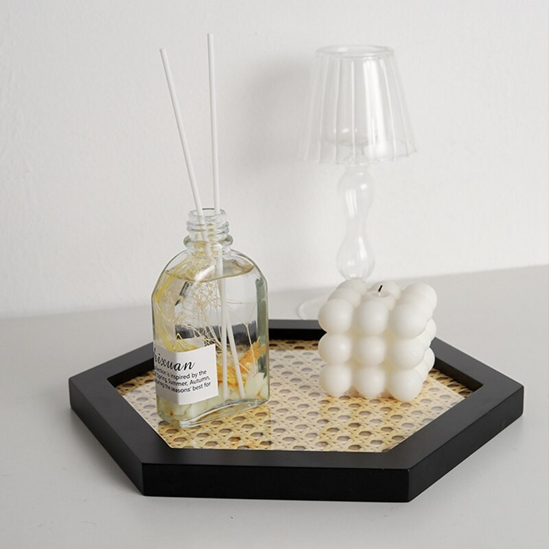 Tavă de depozitare bijuterii cosmetice țesute din ratan, cafea, ceai, desert, accesorii foto, ornament, tavă pentru chei, raft de depozitare pentru aromoterapie