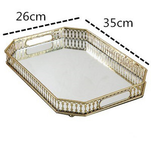 2021 m. europietiško stiliaus veidrodinis stiklas metalinis laikymo padėklas retro aukso spalvos stačiakampis apvalus vaisių padėklas darbastalio daiktų papuošalų ekranas