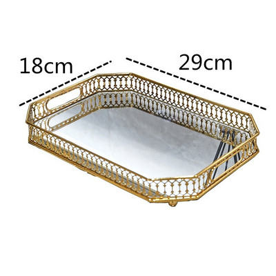 2021 m. europietiško stiliaus veidrodinis stiklas metalinis laikymo padėklas retro aukso spalvos stačiakampis apvalus vaisių padėklas darbastalio daiktų papuošalų ekranas