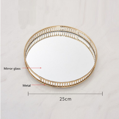 2021 m. europietiško stiliaus veidrodinis stiklas metalinis laikymo padėklas retro aukso spalvos stačiakampis apvalus vaisių padėklas darbastalio daiktų papuošalų ekranas