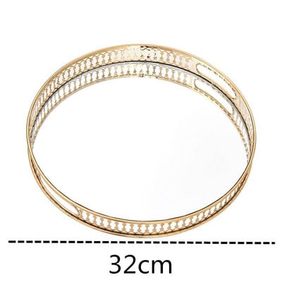 2021 m. europietiško stiliaus veidrodinis stiklas metalinis laikymo padėklas retro aukso spalvos stačiakampis apvalus vaisių padėklas darbastalio daiktų papuošalų ekranas