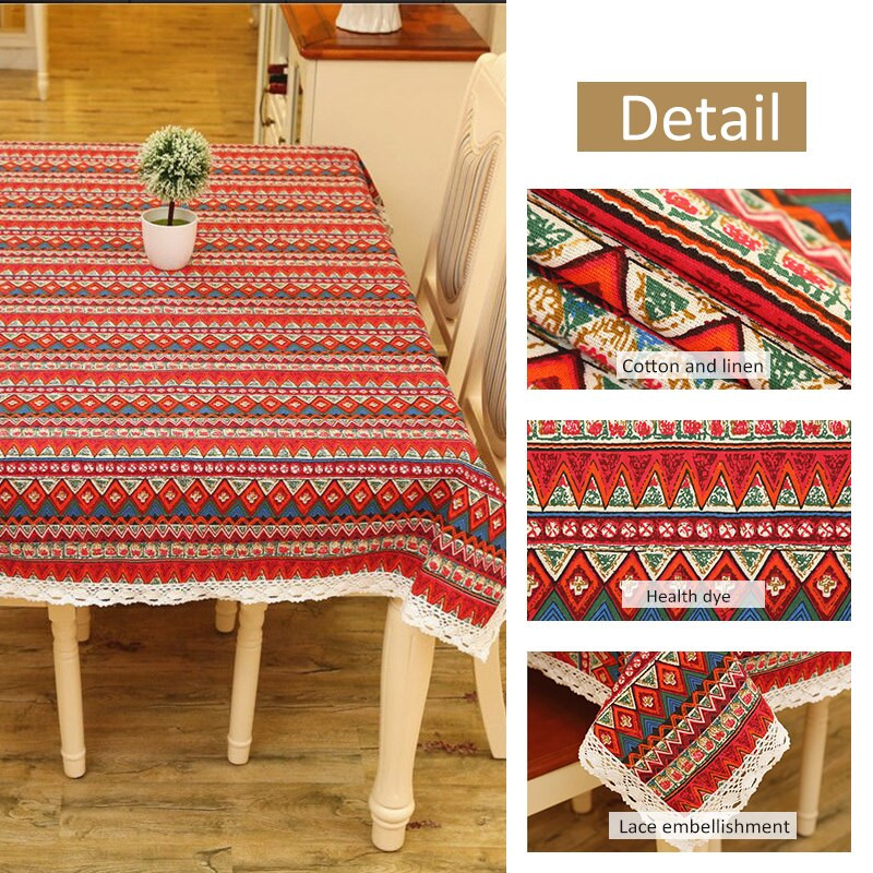 Boho obrus, bavlnený ľanový obrus, kuchynský obrus, bytové dekorácie, etnické čipkované obrusy, geometrické obrusy, exotický prikrývka