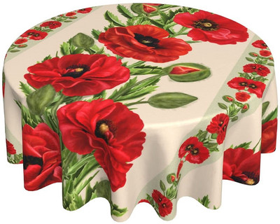 Piros virág mákos kerek terítő Vastag asztalterítő Mosható asztaltakaró Asztalterítő konyhai ebédlő party asztali dekorációhoz