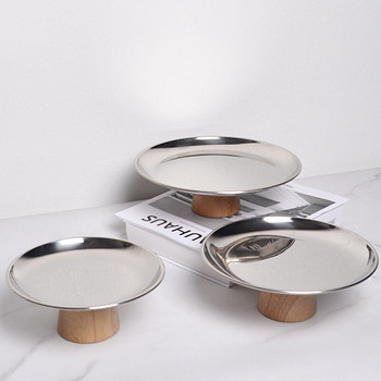 1 ΤΕΜ Nordic Metal στρογγυλός δίσκος βάσης από μασίφ ξύλο Σνακ με φρούτα Επιδόρπιο Επιτραπέζιο Βάση καραμέλας Δίσκος για πλάκες φωτογραφιών