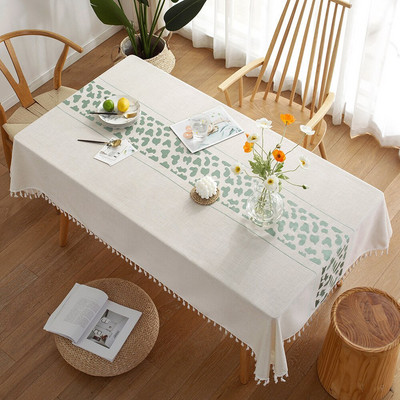 Kūrybiška dekoratyvi lininė staltiesė su kutais Atspari dulkėms, stora stačiakampė vestuvinio valgomojo stalo danga arbatos staltiesė